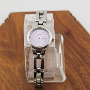 Fossil Silver Tone Purple Dial Watch Open Link Y2K Style Bracelet Band ES-9091